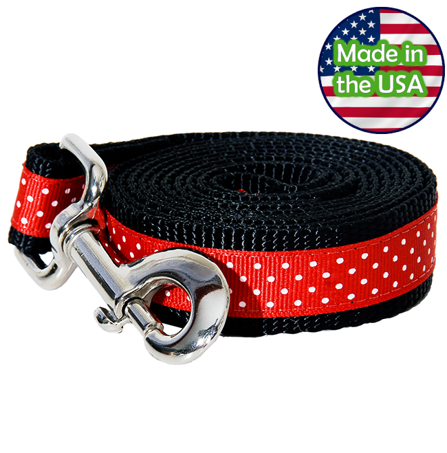 Paw Paws Dog Leash - 5' Pembroke Polka Dot Black & Red