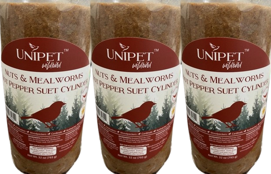 3 Count - Unipet Wild Bird Nut & Mealworm Hot Pepper Cylinder