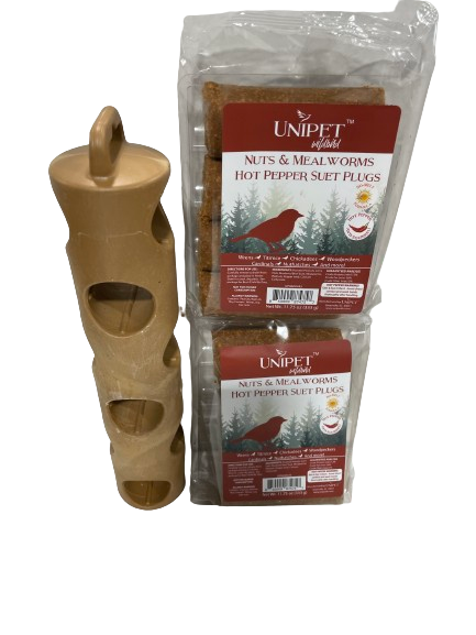 Unipet™ Nuts & Mealworm Hot Pepper Suet Plugs & Feeder