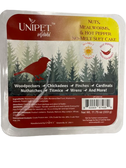 Unipet™ Wild Bird – Nuts & Mealworms Hot Pepper NO MELT Suet Cake