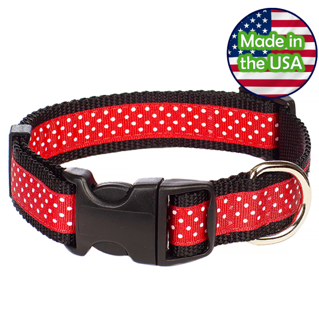Paw Paws Dog Collar - Pembroke Polka Dot Black & Red Medium