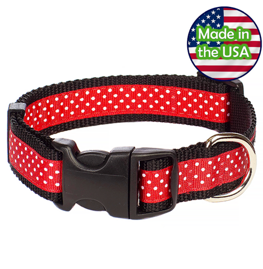 Paw Paws Dog Collar - Pembroke Polka Dot Black & Red Medium