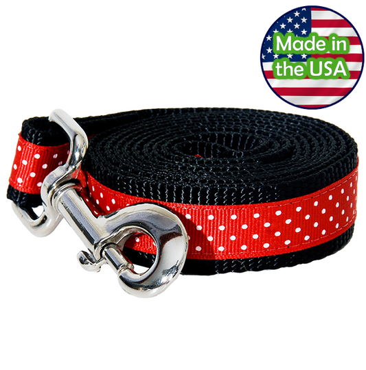 Paw Paws Dog Leash - 5' Pembroke Polka Dot Black & Red